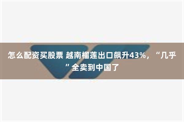 怎么配资买股票 越南榴莲出口飙升43%，“几乎”全卖到中国了